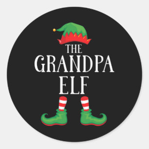 Pegatina Redonda Grupo de fósforo del abuelo Elf Navidad Familia di