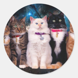 Pegatina Redonda Grupo de gatos sentados en el espacio