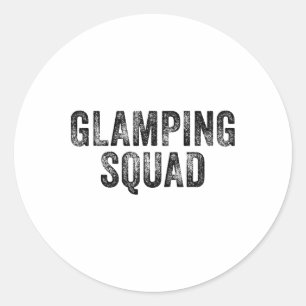 Pegatina Redonda Grupo de Glamping Divertido Viaje de Camping Famil