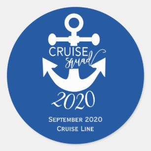 Pegatina Redonda Grupo familiar de Cruise Squad viaje personalizado