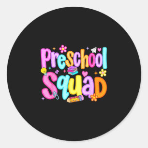 Pegatina Redonda Grupo preppy de preescolar vuelve a la escuela pre