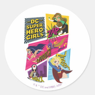 Pegatina Redonda Grupos de acción de Chicas Super Hero de DC