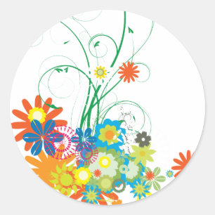 Pegatina Redonda grupos de flores de vector swirls