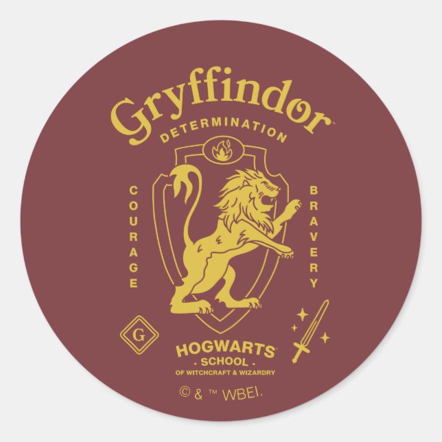 Pegatina Redonda GRYFFINDOR™ Determination Courage Bravery Crest (Anverso)