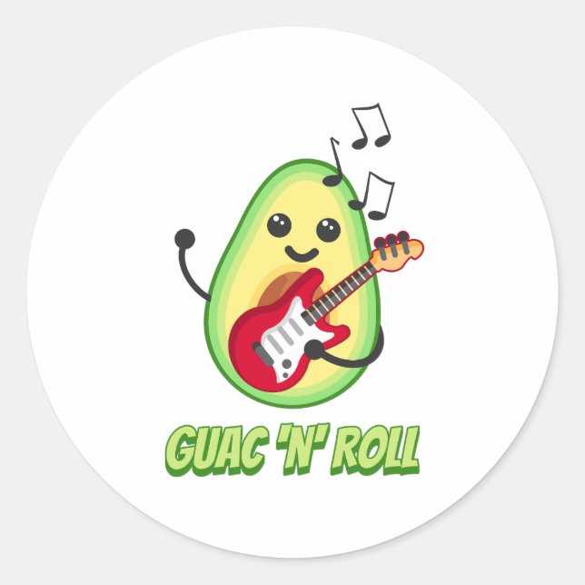 Pegatina Redonda ¡Guac 'n' Roll! Personalizado musical de aguacate (Anverso)