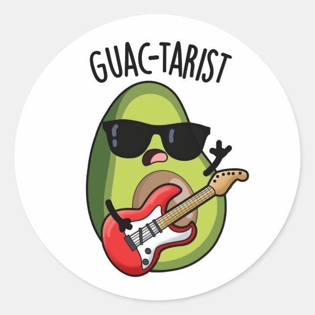Pegatina Redonda Guac-tarista Funny Aguacate Pun (Anverso)
