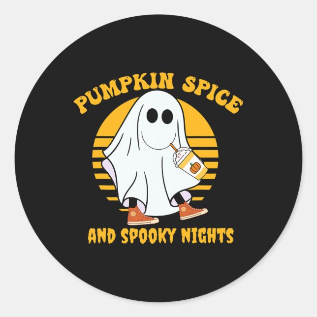 Pegatina Redonda Guantánime Calabaza Spice Latte Caída Vibe Hallowe (Anverso)