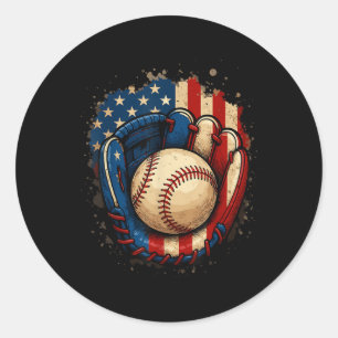 Pegatina Redonda Guante de béisbol Bandera Americana Patriótico Roj