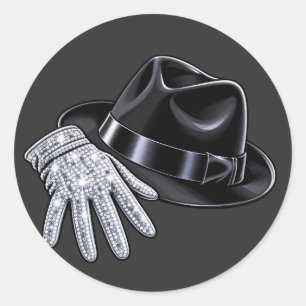 Pegatina Redonda Guante de diamantes brillantes y sombrero fedora P