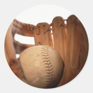 Pegatina Redonda Guante y bola de béisbol