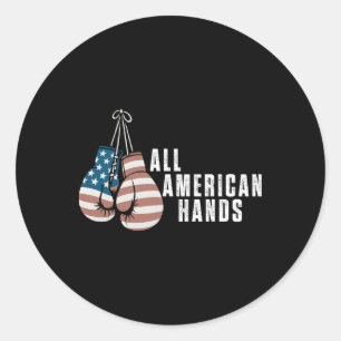 Pegatina Redonda Guantes de boxeo All American Hands bandera de EE.
