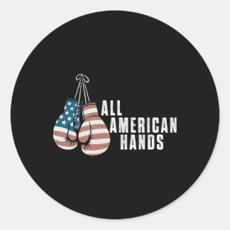 Pegatina Redonda Guantes de Boxeo All American Hands Bandera Usa Pa