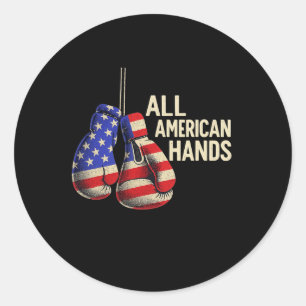 Pegatina Redonda Guantes de Boxeo All American Hands – Patriótico E