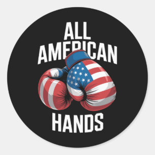 Pegatina Redonda Guantes de Boxeo All American Hands Patrióticos Ba