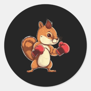 Pegatina Redonda Guantes de Boxeo Ardilla Boxeador Kickboxer Kickbo