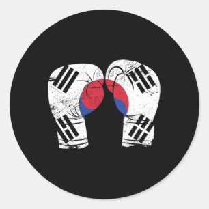 Pegatina Redonda Guantes de boxeo Bandera coreana Corea del Sur