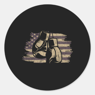 Pegatina Redonda Guantes de boxeo Bandera estadounidense Retro Boxe