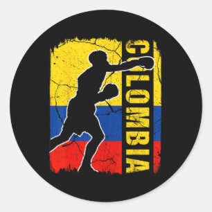 Pegatina Redonda Guantes de boxeo colombianos con bandera de Colomb