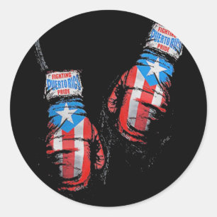 Pegatina Redonda Guantes de boxeo con bandera americana Usa Gym Box