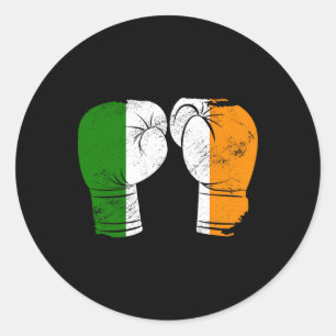 Pegatina Redonda Guantes de boxeo con bandera irlandesa de Guay