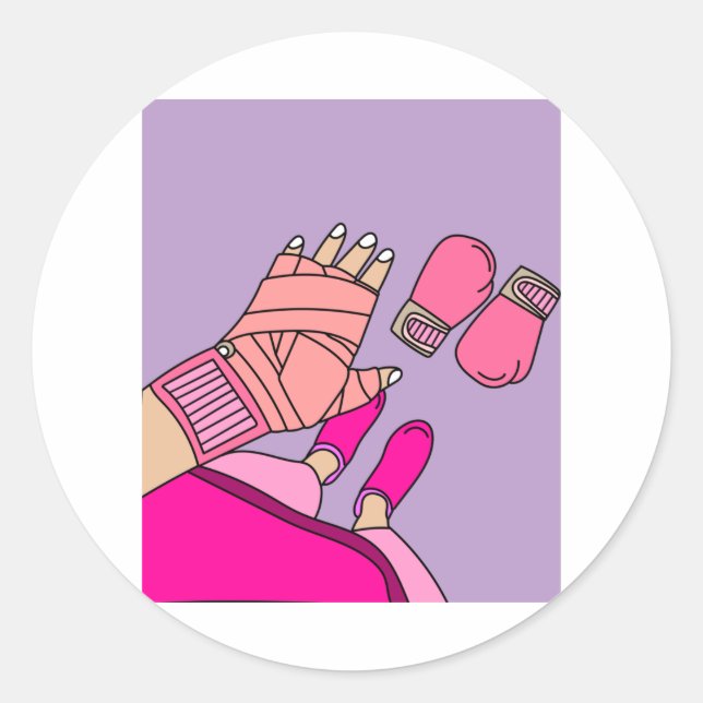 Pegatina Redonda Guantes de boxeo retro de boxeo de boxeo femenino (Anverso)