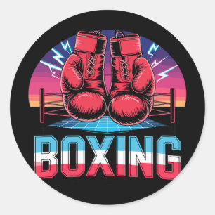 Pegatina Redonda Guantes de boxeo vintage de los 90 luchador boxead