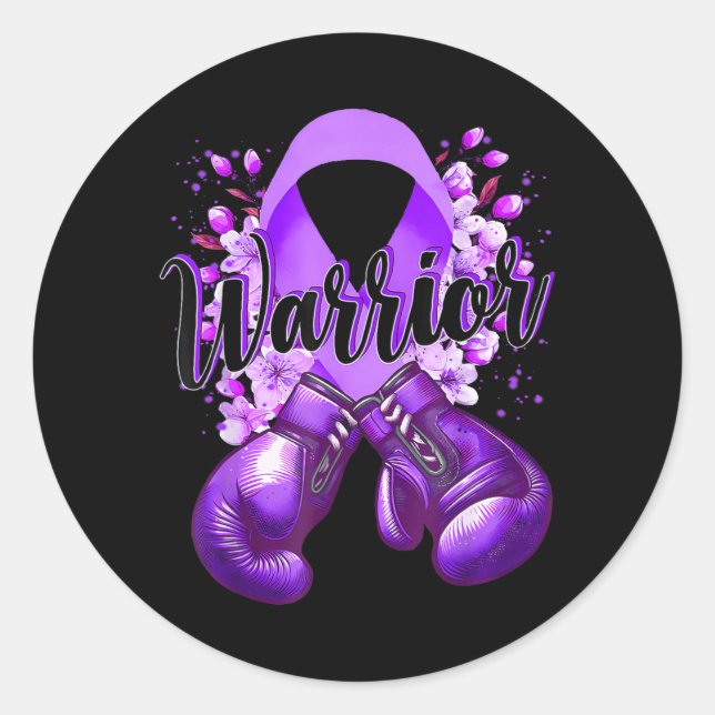 Pegatina Redonda Guantes de boxeo Warrior Cinta Morada Lupus (Anverso)