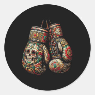 Pegatina Redonda Guantes mexicanos de boxeo estilo vintage Wi-Fi az