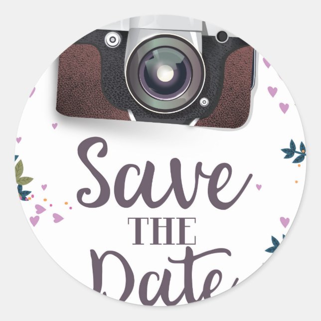 Pegatina Redonda Guarda la Fecha Cámara Vintage (Anverso)
