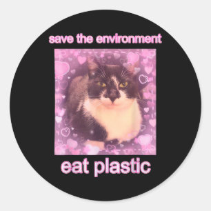 Pegatina Redonda Guardar el ambiente Comer Plástico Gracioso Gato M