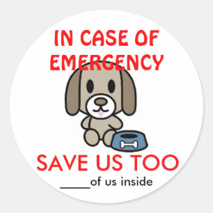 Pegatina Redonda Guardar emergencia en casa de perro
