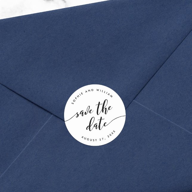 Pegatina Redonda Guardar fecha con guion relajante en blanco y negr (Subido por el creador)