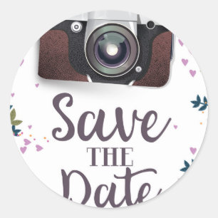 Pegatina Redonda Guardar la cámara vintage de fecha
