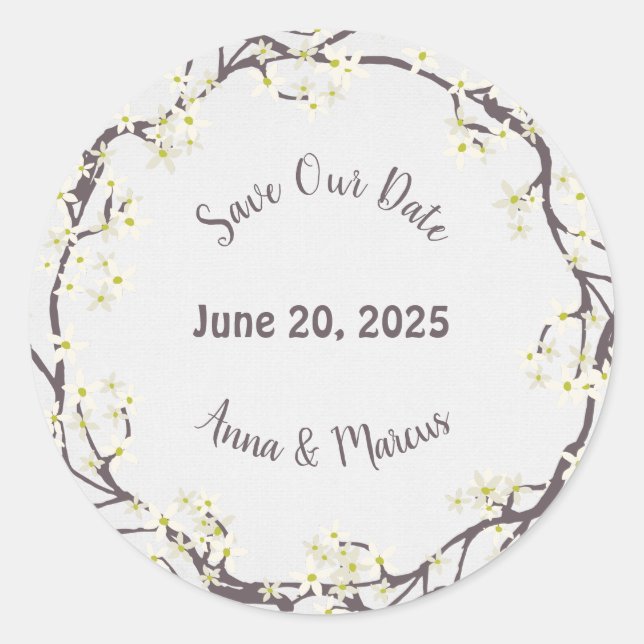 Pegatina Redonda guardar la corona floral de acuarela de fecha (Anverso)