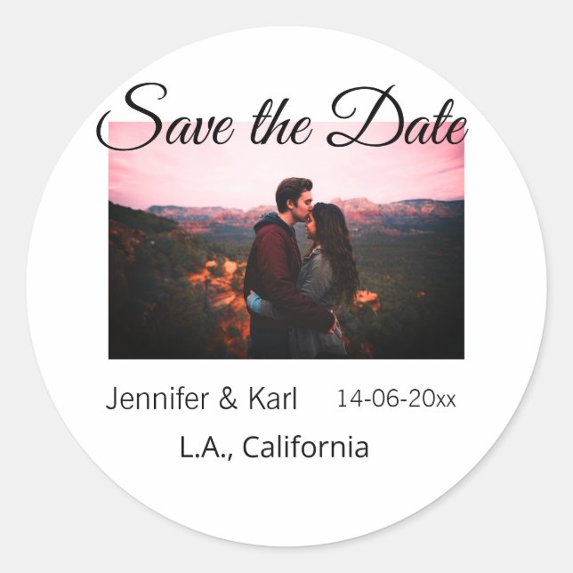 Pegatina Redonda Guardar la fecha agregar nombre de la pareja lugar (Anverso)