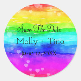 Pegatina Redonda Guardar la fecha arcoiris