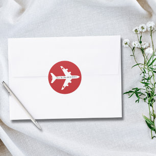 Pegatina Redonda Guardar la fecha Avión Corazones Boda Personalizad