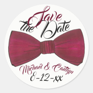 Pegatina Redonda Guardar la fecha Boda personalizado Groom Bowtie