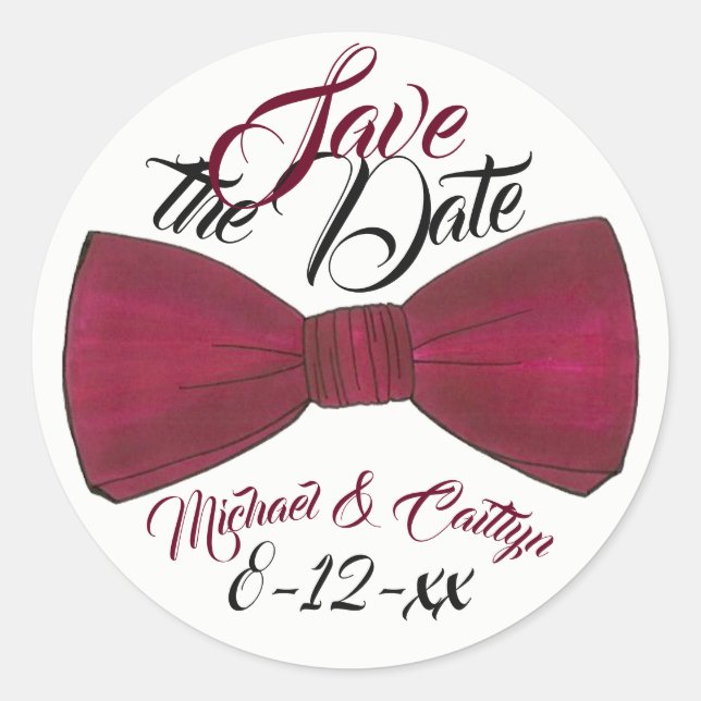 Pegatina Redonda Guardar la fecha Boda personalizado Groom Bowtie (Anverso)
