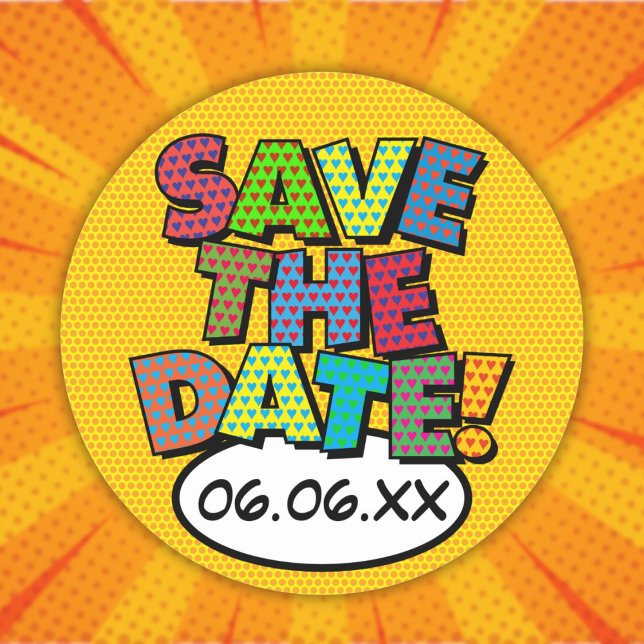 Pegatina Redonda GUARDAR LA FECHA Divertido Colorido Moderno (SAVE THE DATE Fun Colorful Modern Classic Round Sticker)