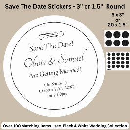 Pegatina Redonda Guardar la fecha - Negro y Blanco con desplazamien