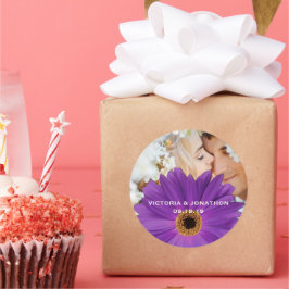 Pegatina Redonda Guardar la foto de fecha Boda Gerber Daisy