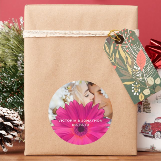 Pegatina Redonda Guardar la foto del Boda Gerber Daisy (Vacaciones)