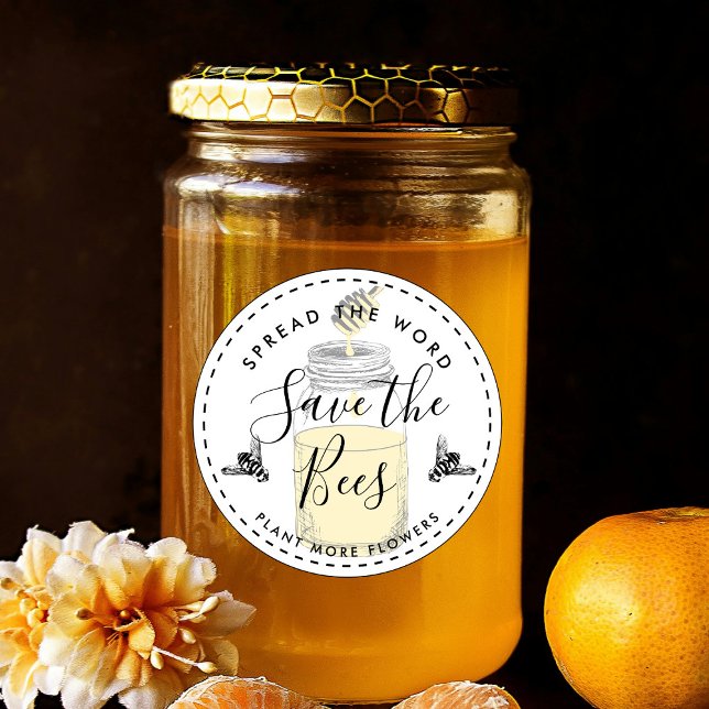 Pegatina Redonda Guardar las abejas añadir tu propia cotización (Subido por el creador)