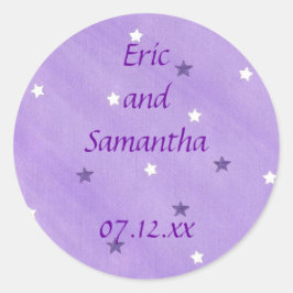 Pegatina Redonda Guardar las pegatinas de fecha, estrellas moradas 
