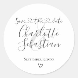 Pegatina Redonda Guardar nuestra fecha manuscrita Corazón personali