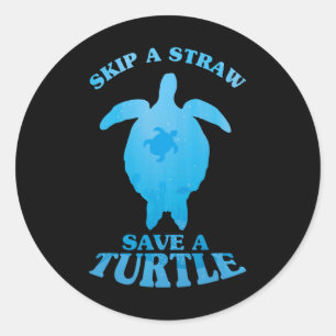 Pegatina Redonda Guardar tortuga Mar limpio Salvar la naturaleza Co
