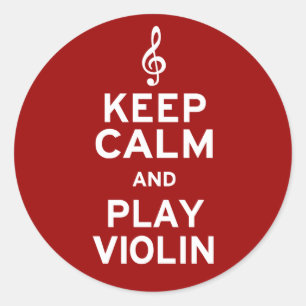 Pegatina Redonda Guarde el violín de la calma y del juego