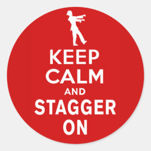 Pegatina Redonda Guarde la calma y escalónela en diseño del zombi