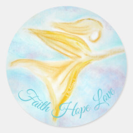 Pegatina Redonda Guardian Angel in Flight – Faith Hope Love Blue